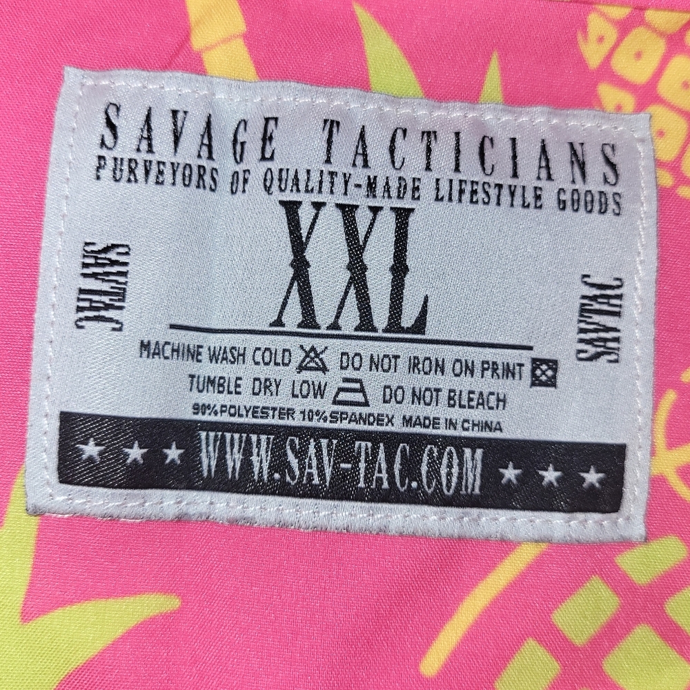 Savage Tactitians Hawaiian Shirt Men's Size‎ XXL Bright Pink Pineapples - Picture 5 of 5
